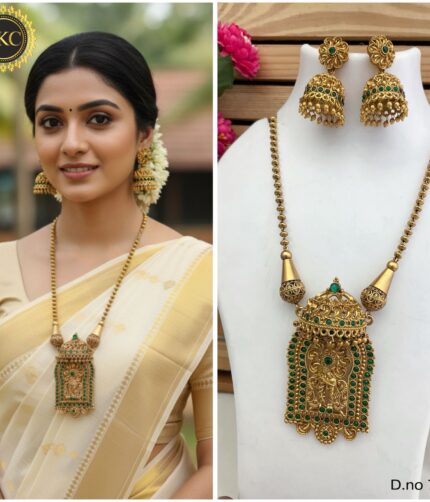 Lakshmi Antique Temple Set – Emerald Edition Green Stone