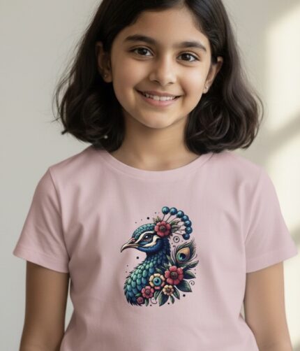 Girls Peacock Design HS T shirt