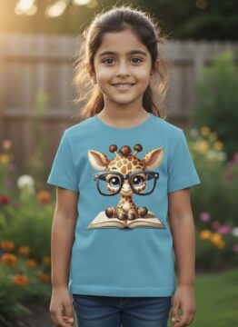 Girls Cartoon Baby Giraffe Design T shirt