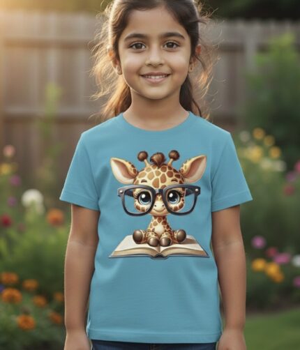 Girls Cartoon Baby Giraffe Design T shirt