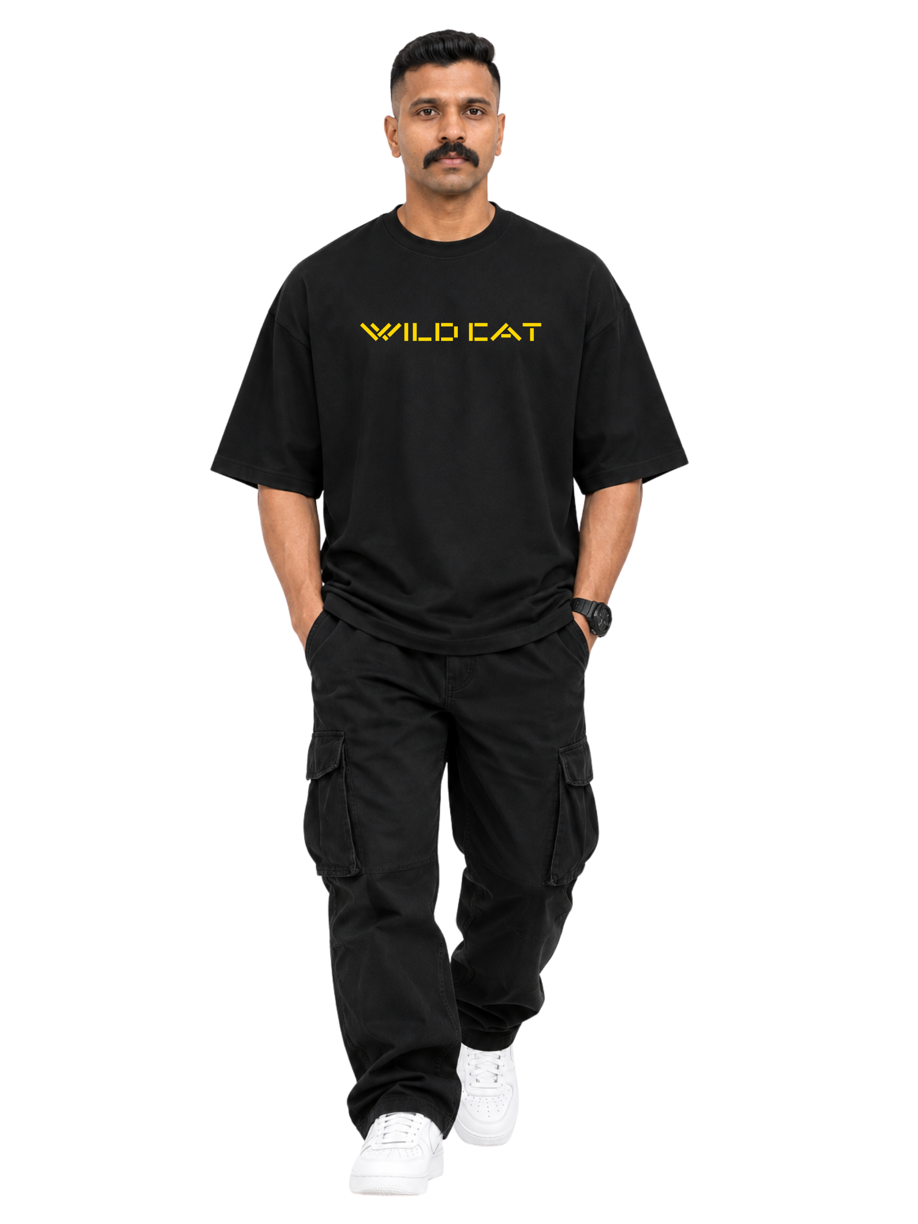 Unisex Oversized Hip Hop 220 GSM Wild Cat Logo F&B Printed T-Shirt - Image 1