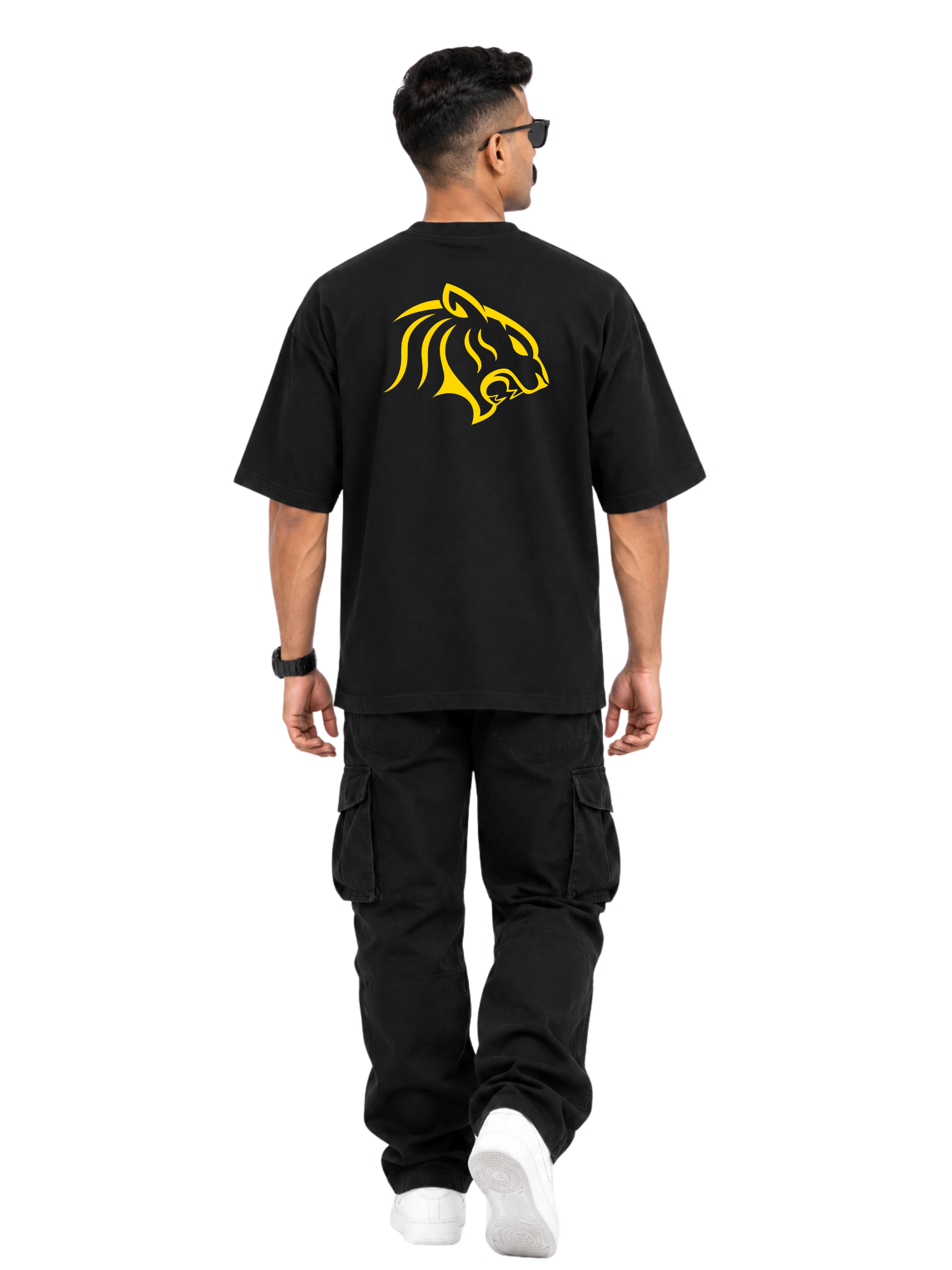 Unisex Oversized Hip Hop 220 GSM Wild Cat Logo F&B Printed T-Shirt - Image 2