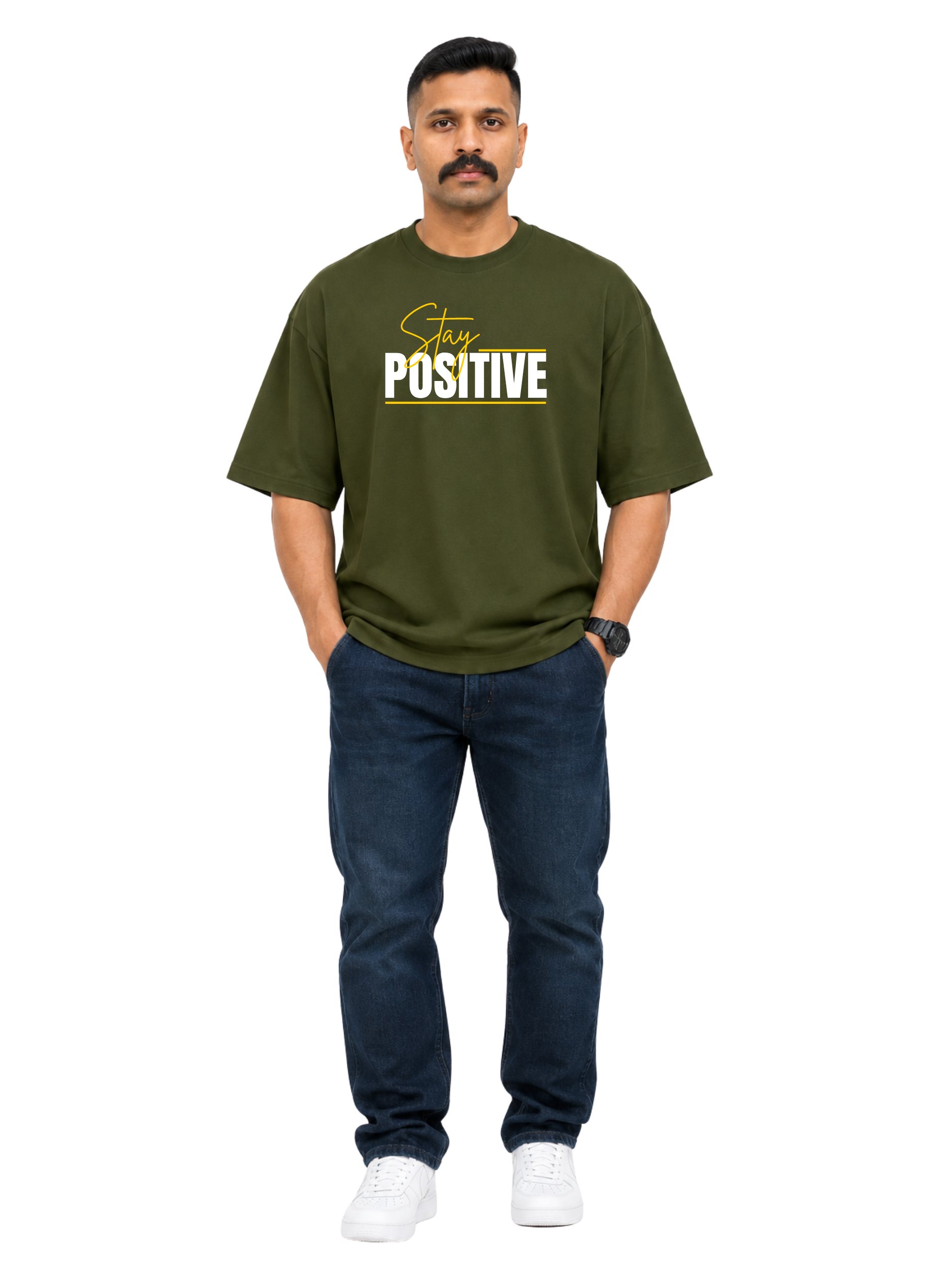 Unisex Oversized Hip Hop T-Shirt – 220 GSM Stay Positive Front Printed T-Shirt