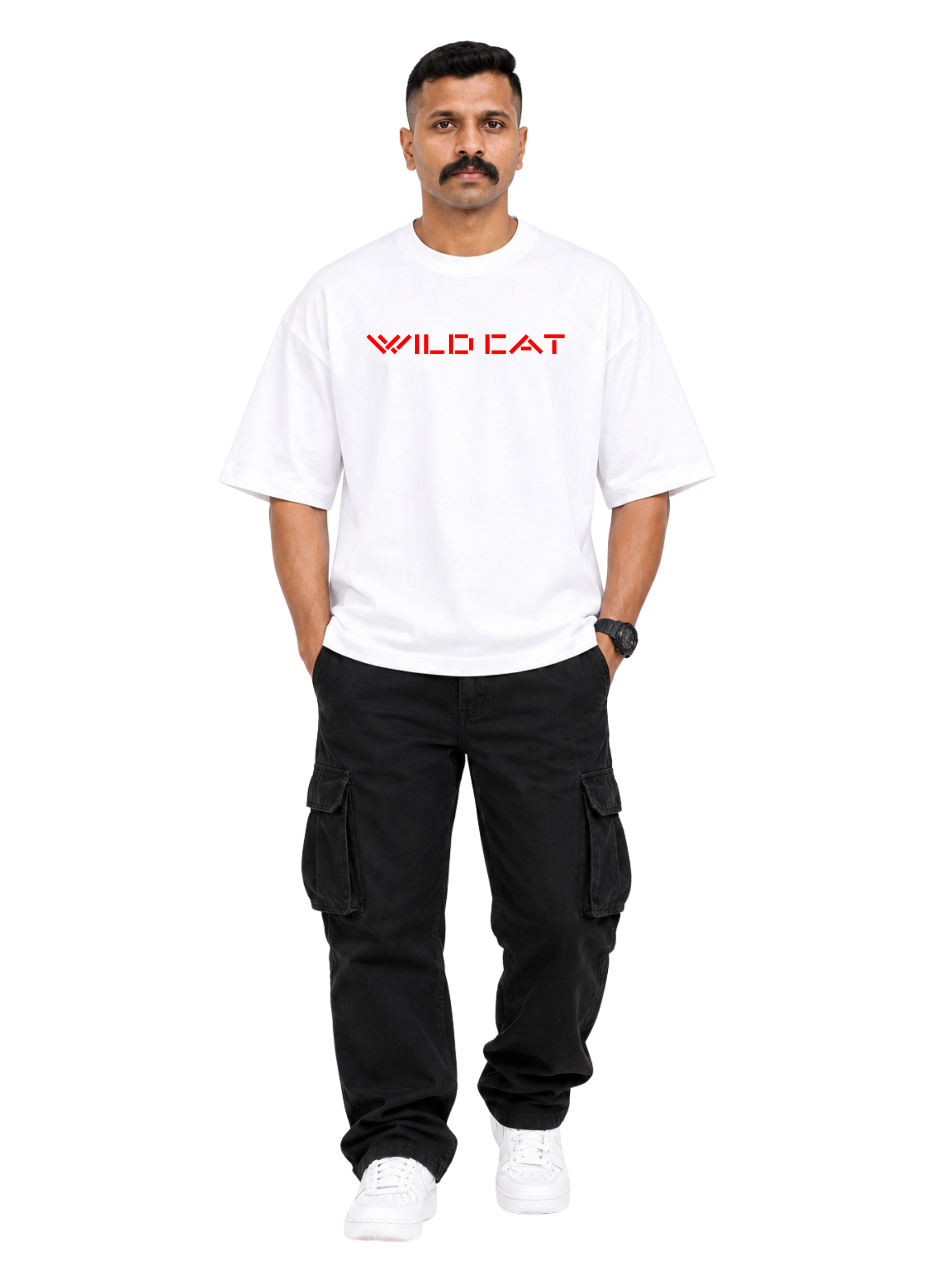 Unisex Oversized Hip Hop 220 GSM Wild Cat Word Logo Front Printed T-shirt. - Image 1