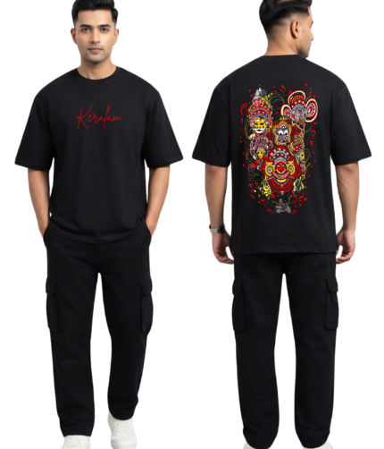 Unisex Oversized Hip Hop Keralam Special Edition F&B Printed T- shirt Black