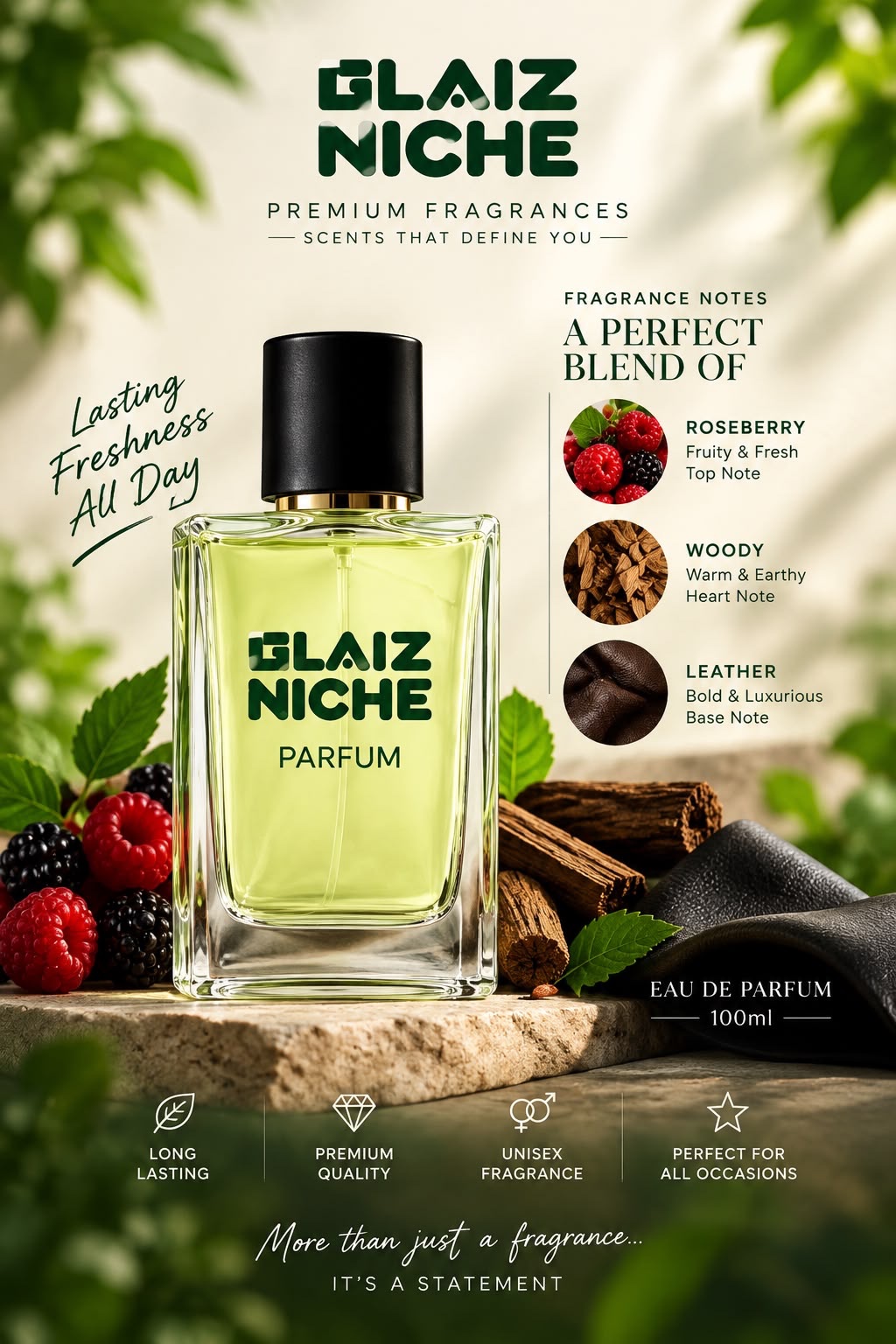 Glaiz Niche NICHE 9 Edition Roseberry Woody Leather Eau de Parfum – 100ml - Image 1