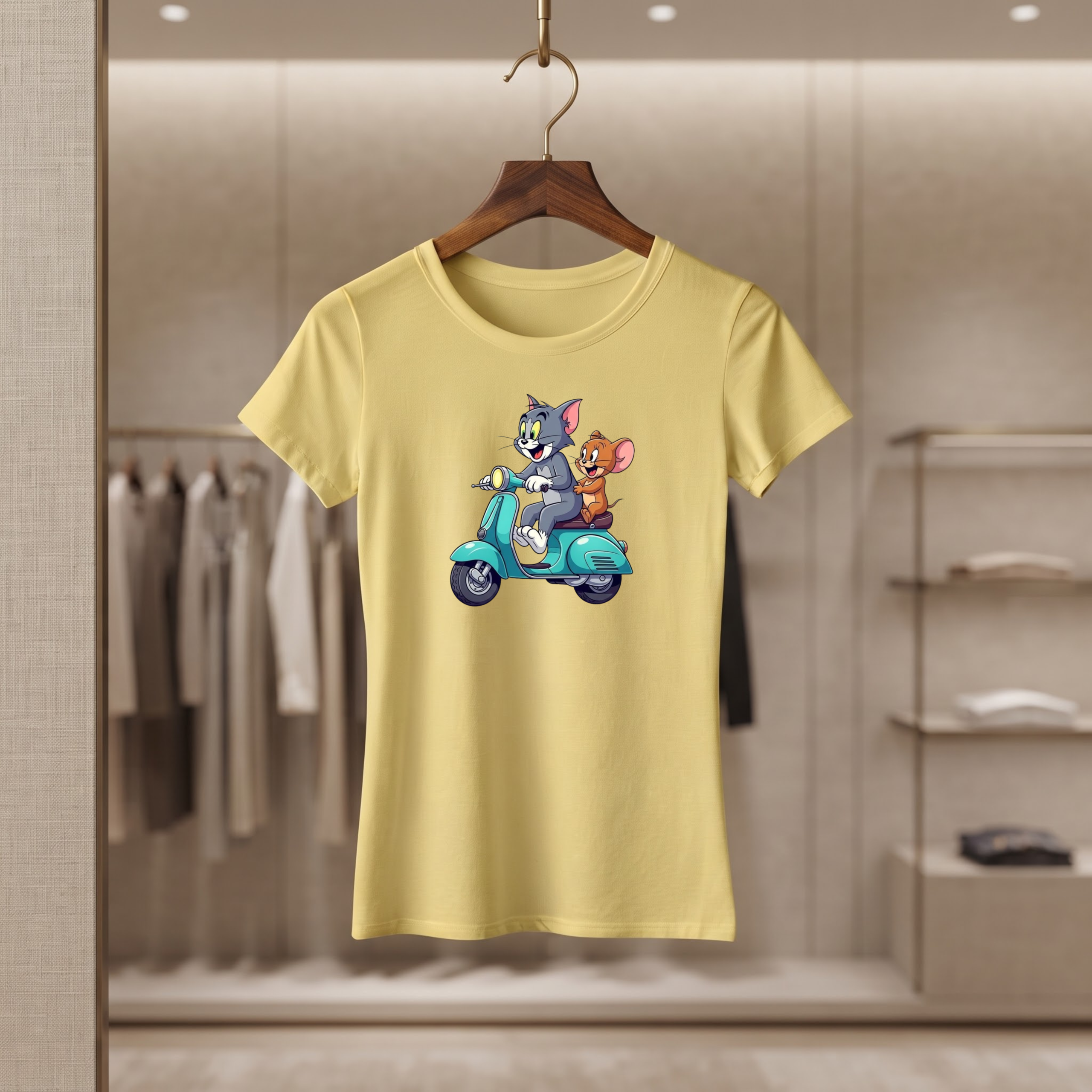 Women’s Tom & Jerry Scooter Riding Printed Round Neck Half Sleeve T-Shirt - Image 7