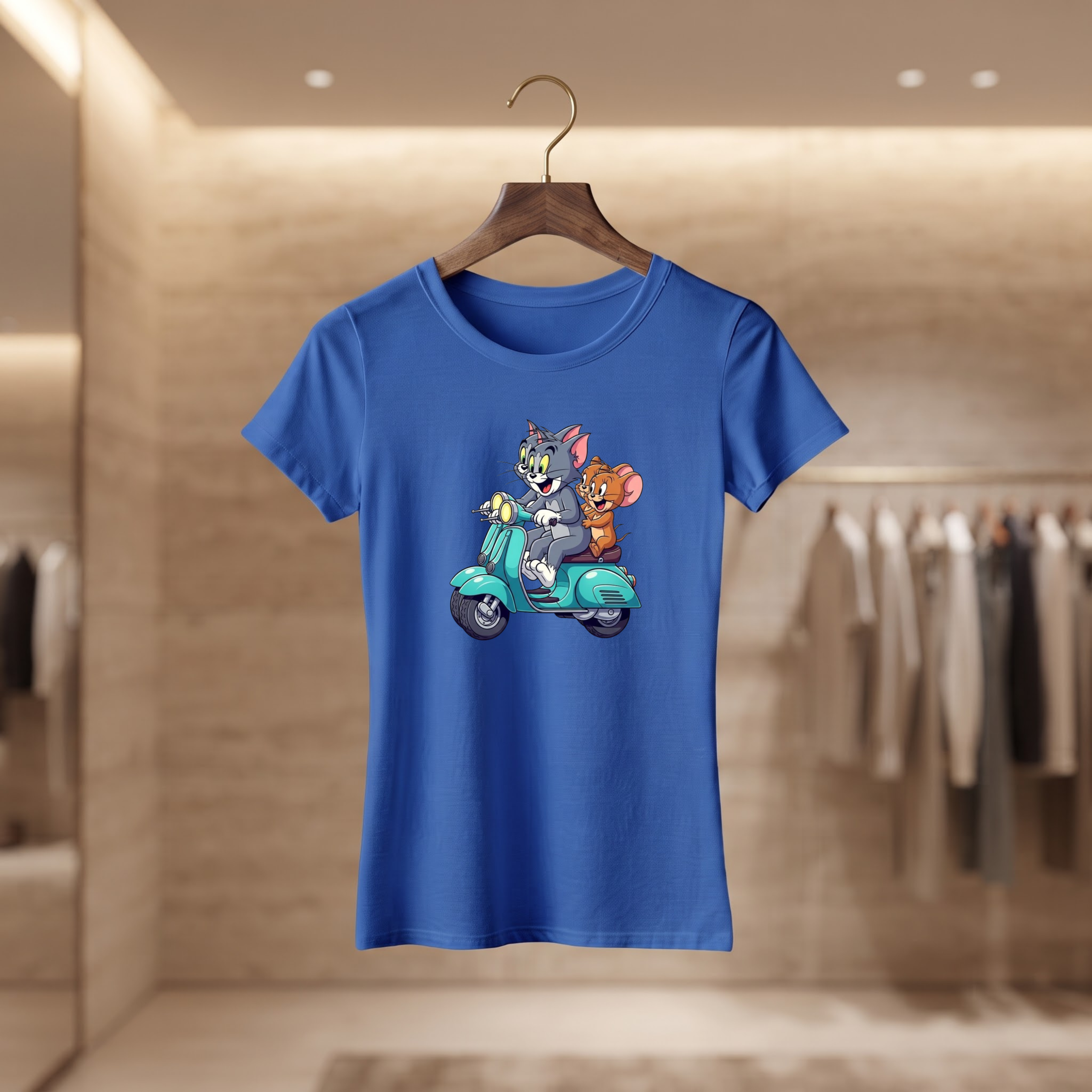 Women’s Tom & Jerry Scooter Riding Printed Round Neck Half Sleeve T-Shirt - Image 4
