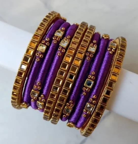Silk Thread Bangles - 10 nos - Image 1