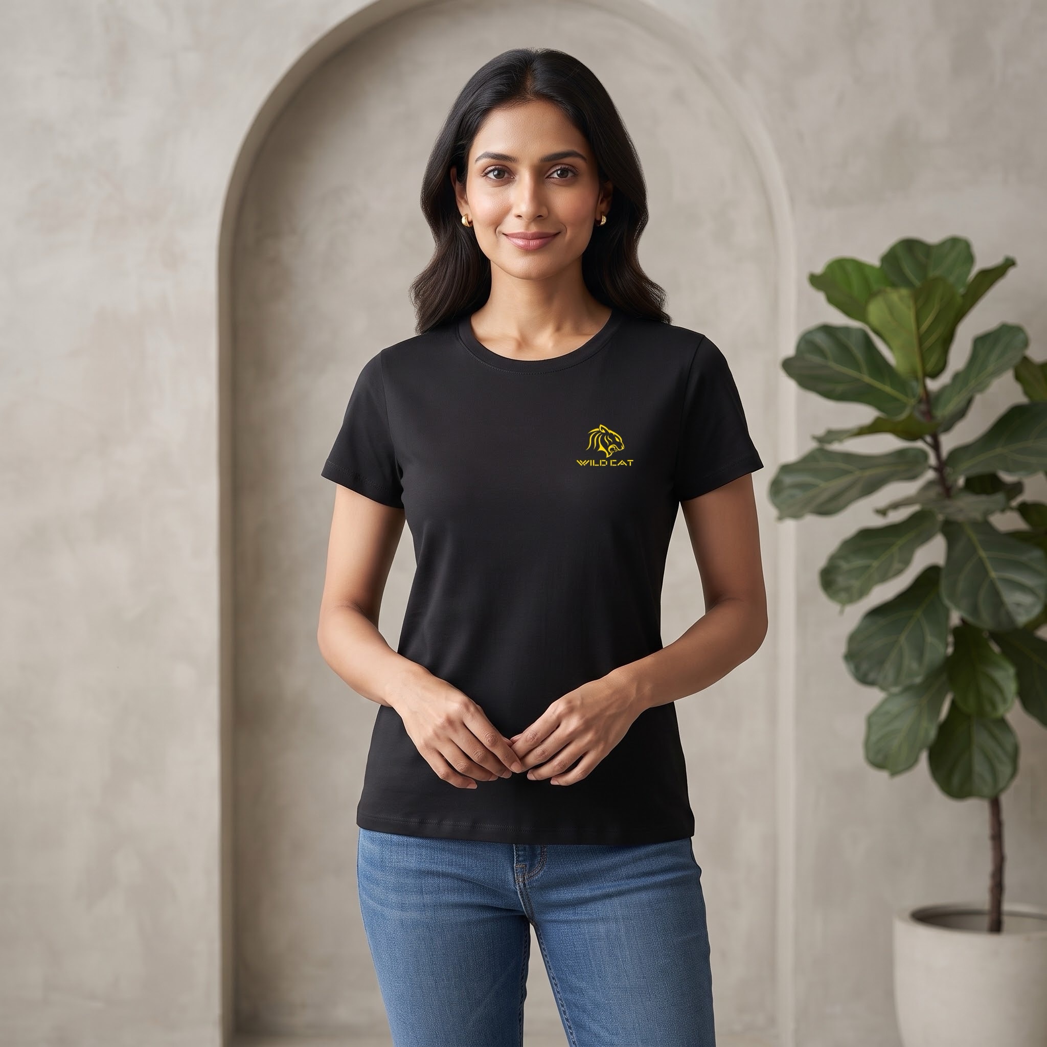 Women’s Wild Cat Logo Chest Printed Round Neck Half Sleeve T-Shirt - Image 8