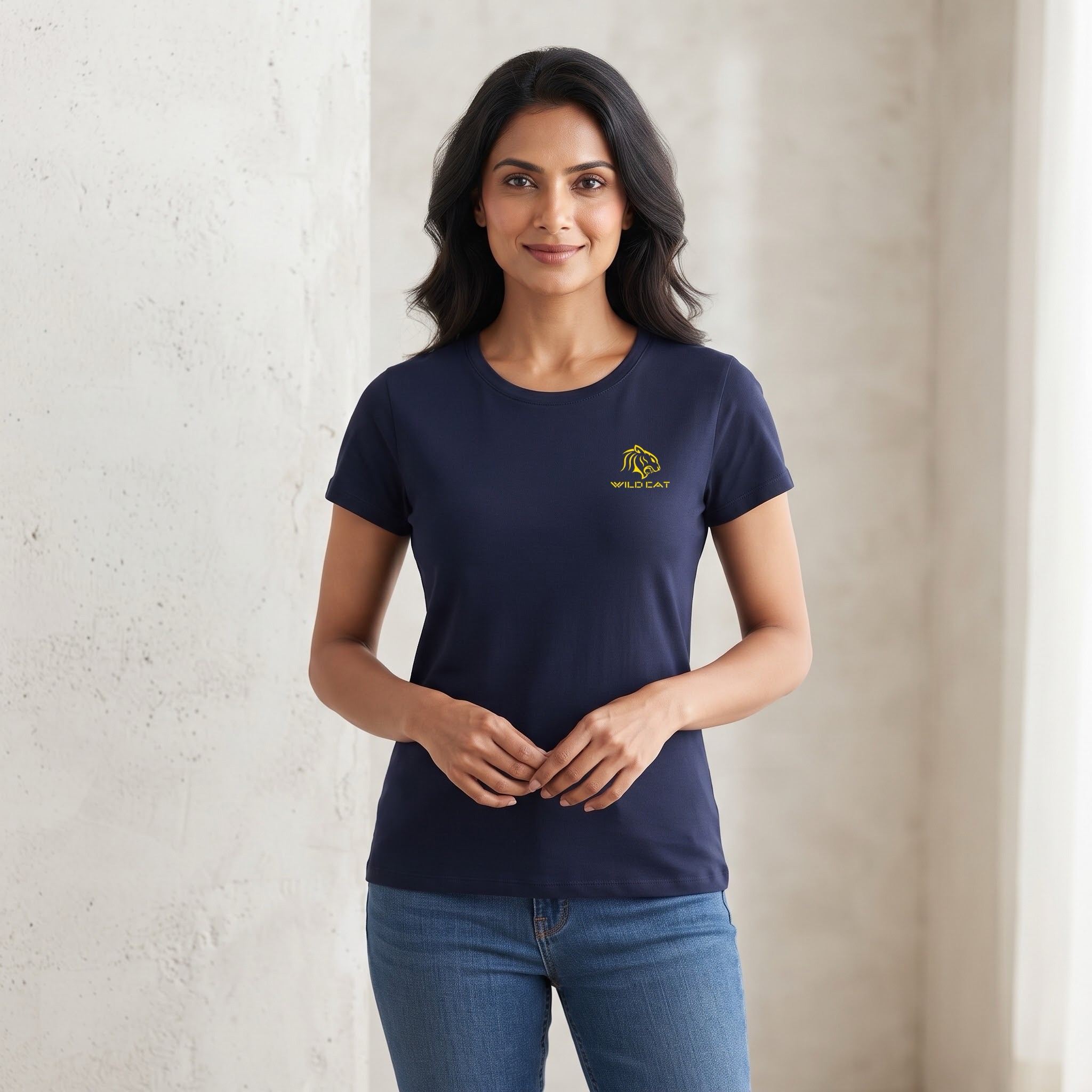 Women’s Wild Cat Logo Chest Printed Round Neck Half Sleeve T-Shirt - Image 2