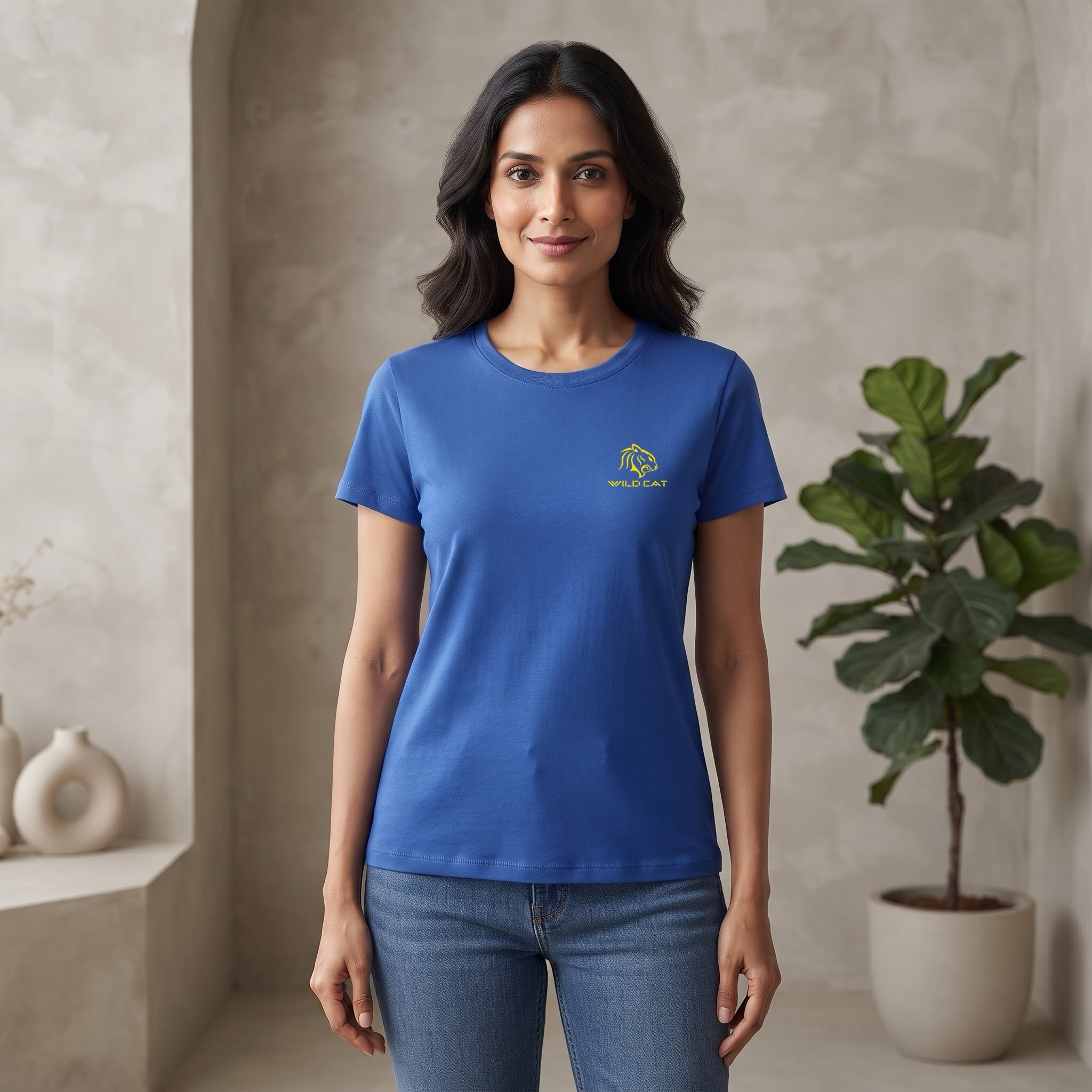Women’s Wild Cat Logo Chest Printed Round Neck Half Sleeve T-Shirt - Image 3