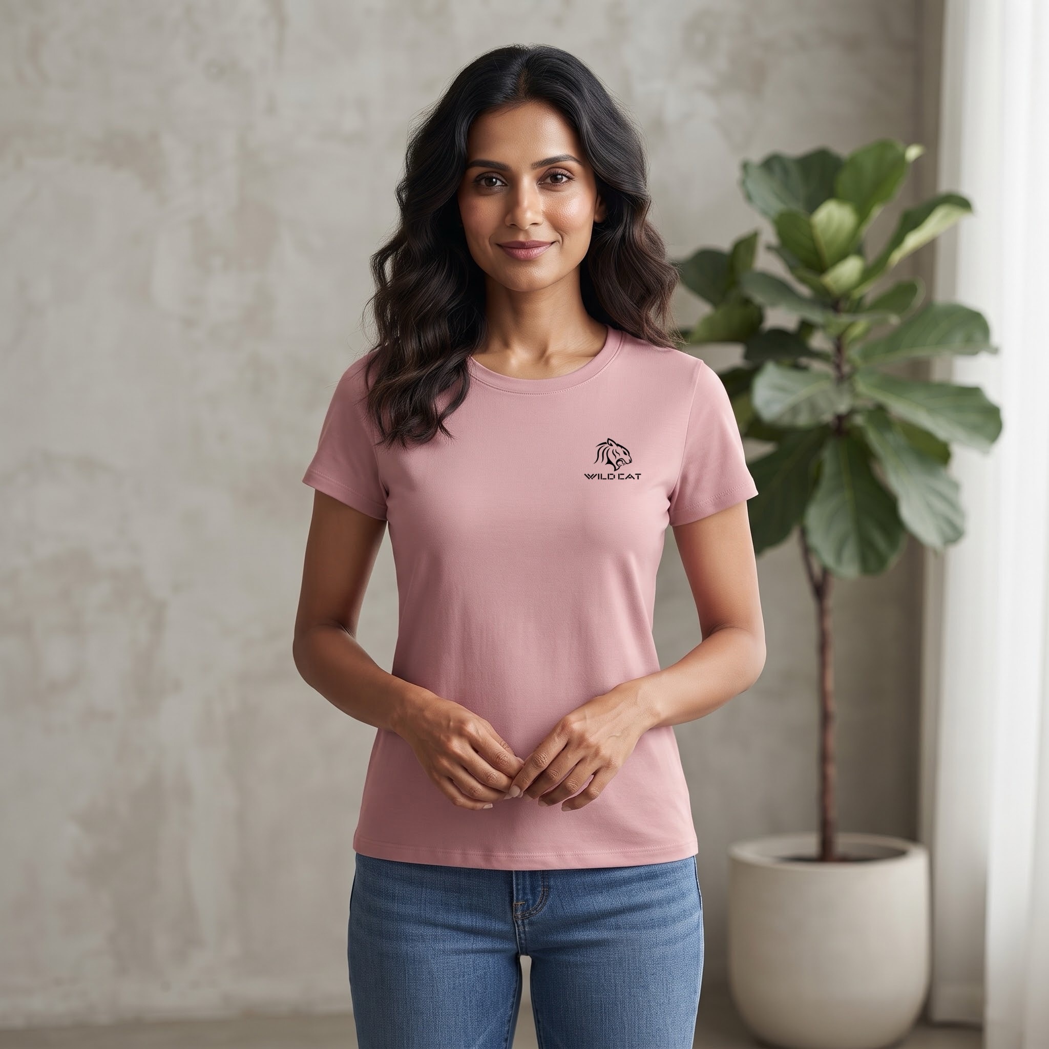 Women’s Wild Cat Logo Chest Printed Round Neck Half Sleeve T-Shirt - Image 1