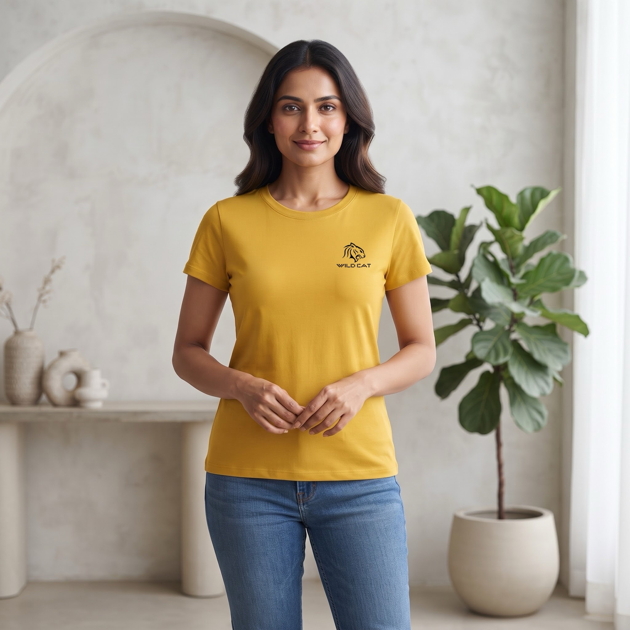 Women’s Wild Cat Logo Chest Printed Round Neck Half Sleeve T-Shirt - Image 7