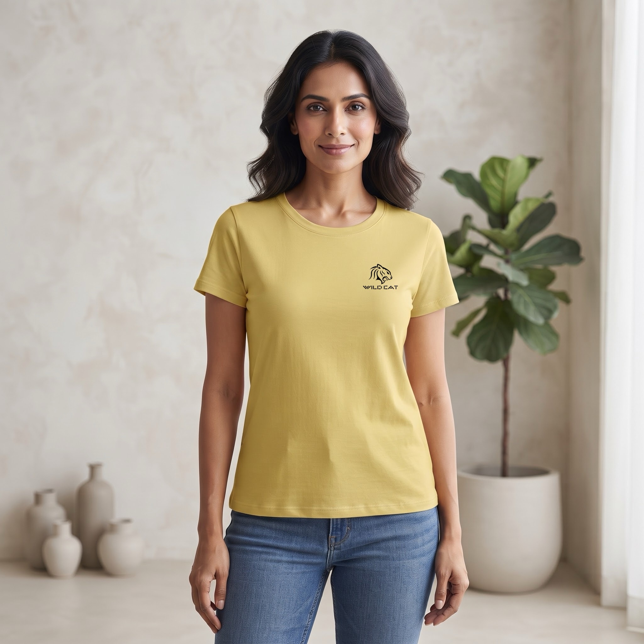Women’s Wild Cat Logo Chest Printed Round Neck Half Sleeve T-Shirt - Image 6