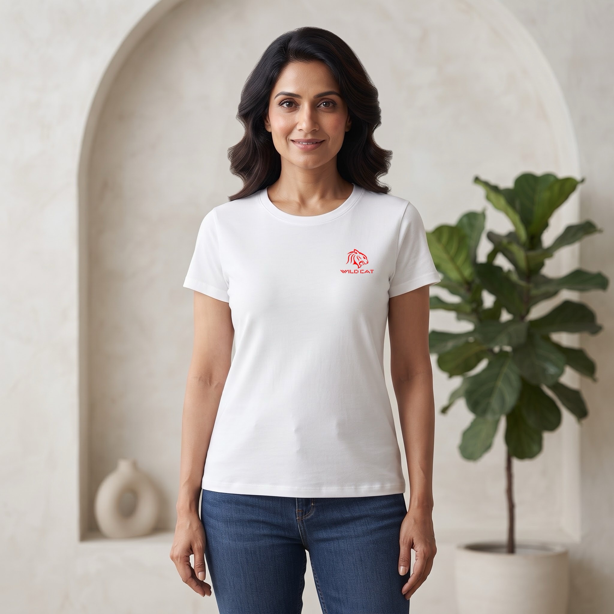 Women’s Wild Cat Logo Chest Printed Round Neck Half Sleeve T-Shirt - Image 5