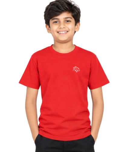 Kids Unisex Regular Fit Wild Cat Chest Logo Printed Red Colour T-shirt