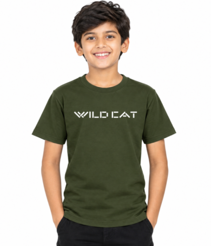 Kids Unisex R/T Half Sleeve Wild Cat Word Logo Front Printed T-shirt.