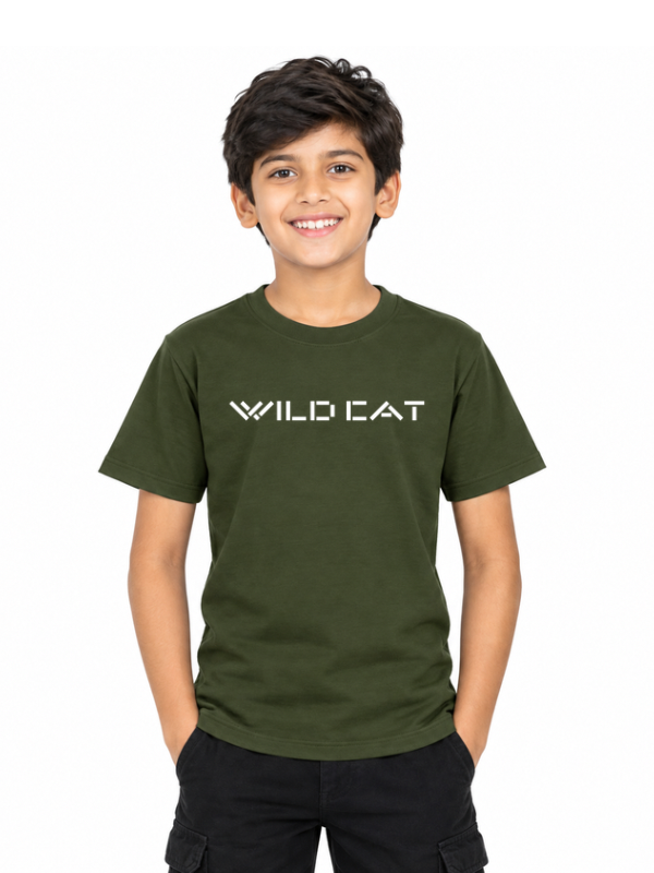 Kids Unisex R/T Half Sleeve Wild Cat Word Logo Front Printed T-shirt. - Image 1