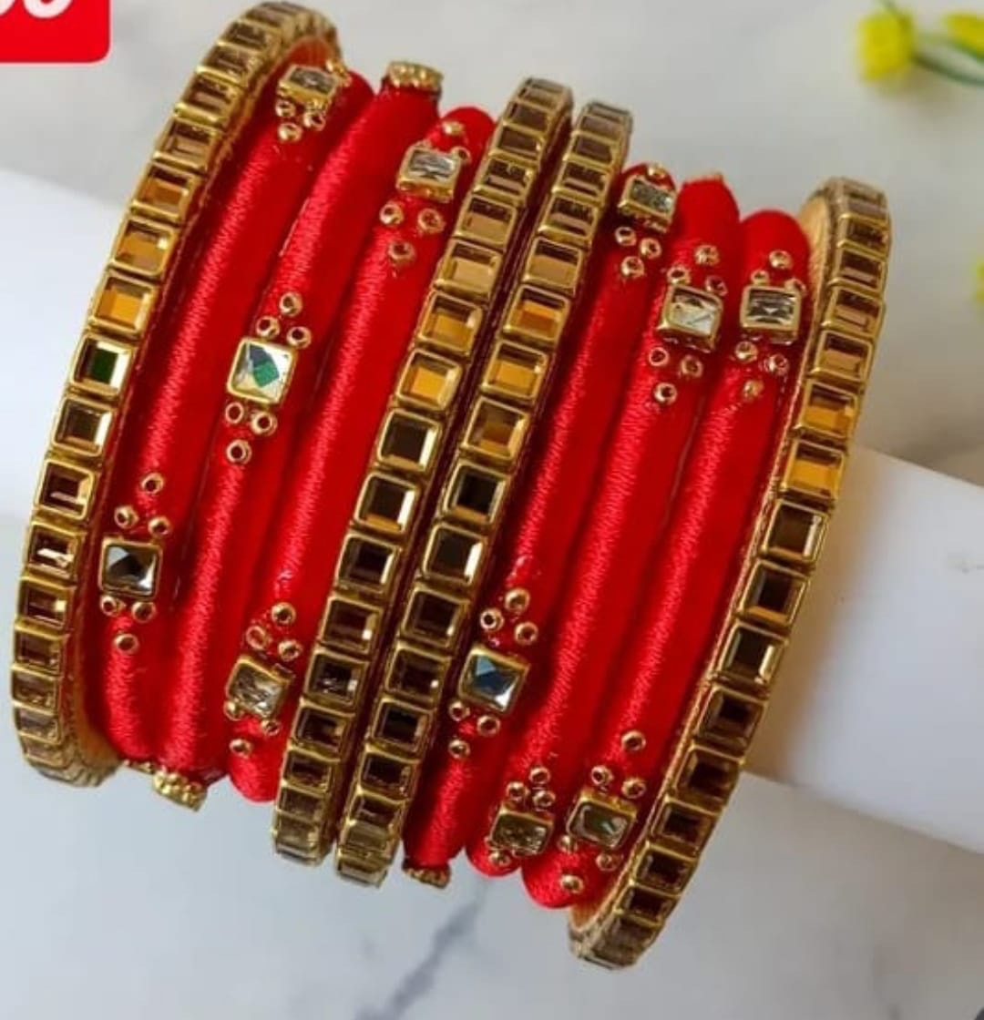 Silk Thread Bangles - 10 nos - Image 1