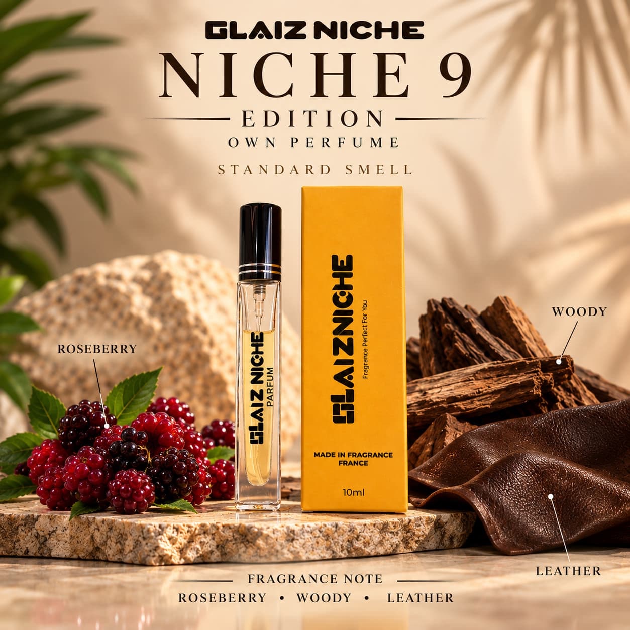 Glaiz Niche NICHE 9 Edition Roseberry Woody Leather Eau de Parfum – 10ml - Image 1