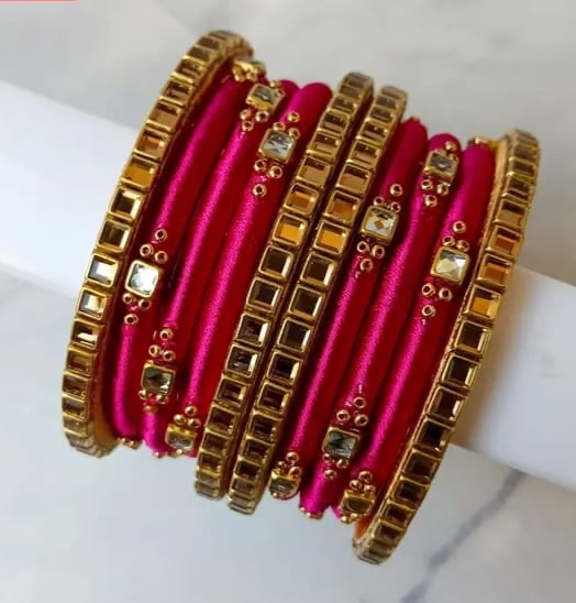 Silk Thread Bangles - 10 nos - Image 1
