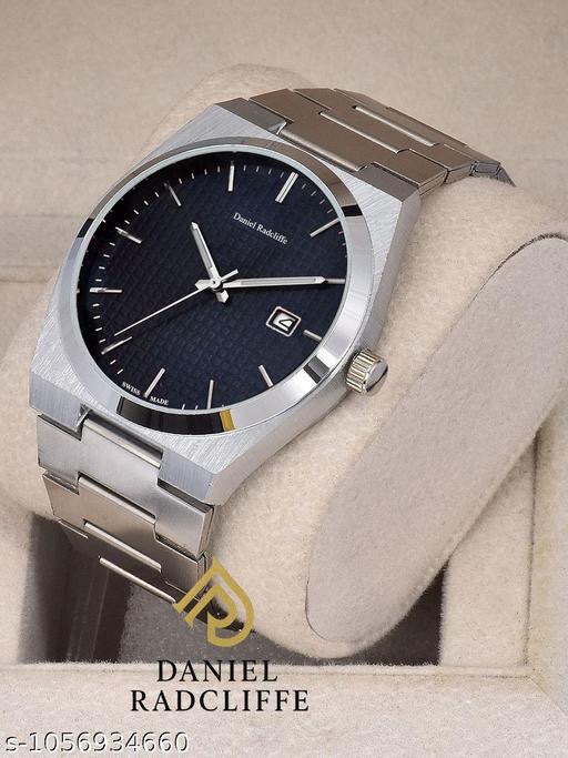 Men's Steel Band Round Shape Buckle Clasp Casual wear Analogue Date Function Watch Silver Color Strap and Dial Blue Color - Image 2