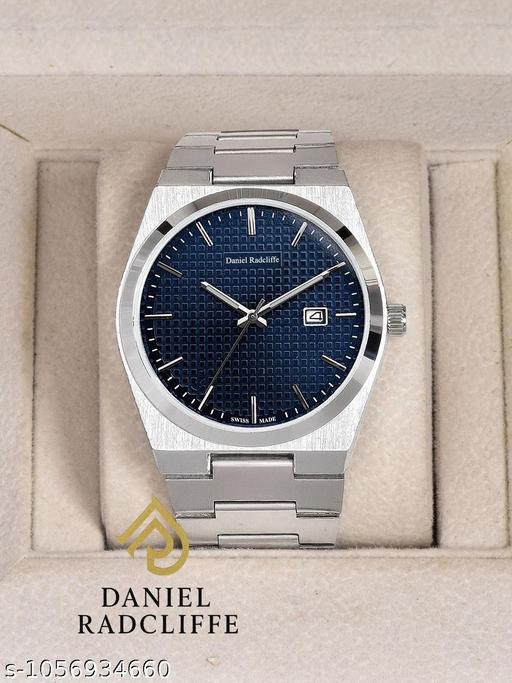 Men's Steel Band Round Shape Buckle Clasp Casual wear Analogue Date Function Watch Silver Color Strap and Dial Blue Color - Image 4