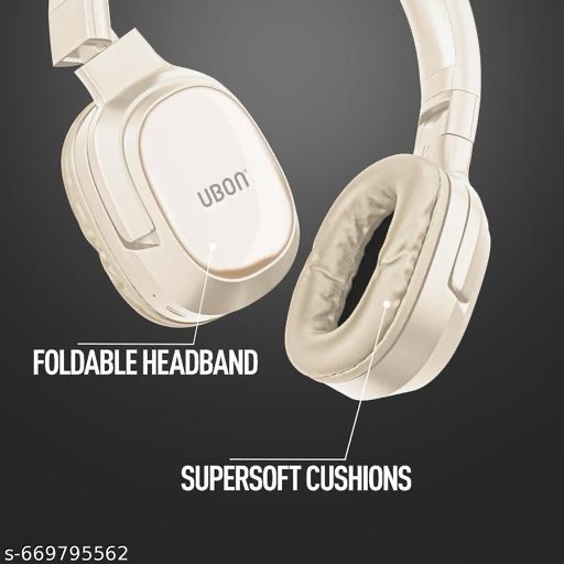 Ubon HP-700 Hip Hop Bluetooth Headphones with 40 Hrs Playtime | Deep Bass | 40 MM Driver |FM Radio, TF Card, Aux | Over The Ear Headphones (CREAM) - Image 2