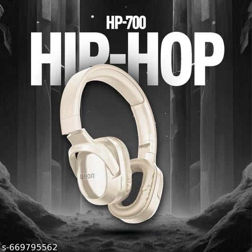 Ubon HP-700 Hip Hop Bluetooth Headphones with 40 Hrs Playtime | Deep Bass | 40 MM Driver |FM Radio, TF Card, Aux | Over The Ear Headphones (CREAM) - Image 3