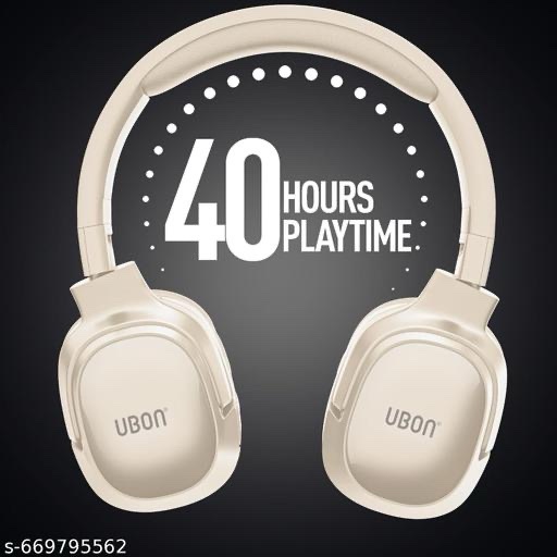 Ubon HP-700 Hip Hop Bluetooth Headphones with 40 Hrs Playtime | Deep Bass | 40 MM Driver |FM Radio, TF Card, Aux | Over The Ear Headphones (CREAM) - Image 4