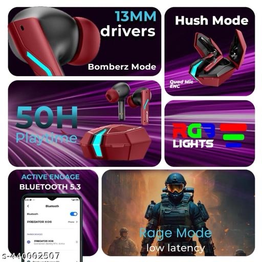 HOPPUP Xo6 Gaming Earbuds with 35MS Low Latency, RGB LED, 13MM DRIVERS & 50H PlayTime Bluetooth (Red, True Wireless) - Image 2