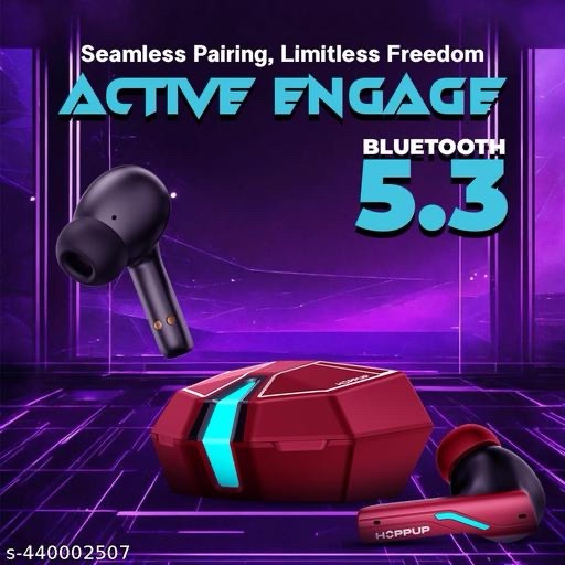 HOPPUP Xo6 Gaming Earbuds with 35MS Low Latency, RGB LED, 13MM DRIVERS & 50H PlayTime Bluetooth (Red, True Wireless) - Image 3