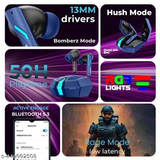 HOPPUP Xo6 Gaming Earbuds with 35MS Low Latency, RGB LED, 13MM DRIVERS & 50H PlayTime Bluetooth (Cobalt Blue, True Wireless) - Image 2