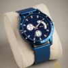 Men Blue Textured Dial PU Strap Analog Watch - Thumbnail Image 1
