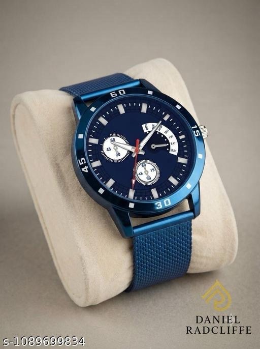 Men Blue Textured Dial PU Strap Analog Watch - Image 1