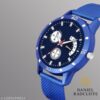Men Blue Textured Dial PU Strap Analog Watch - Thumbnail Image 2