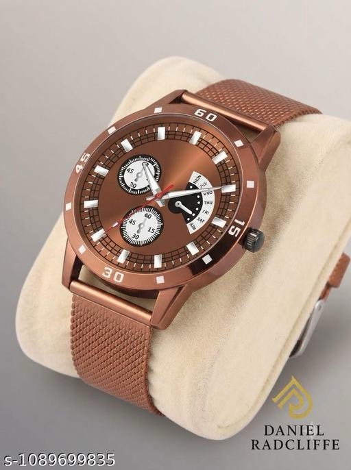 Men Brown Textured Dial PU Strap Analog Watch - Image 1