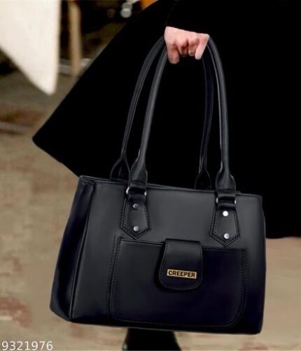 Creeper Women's PU Handbag with 3 Compartments and Front Pocket - Black