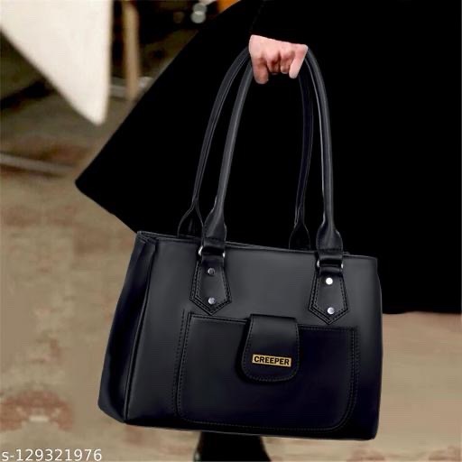 Creeper Women's PU Handbag with 3 Compartments and Front Pocket - Black - Image 1