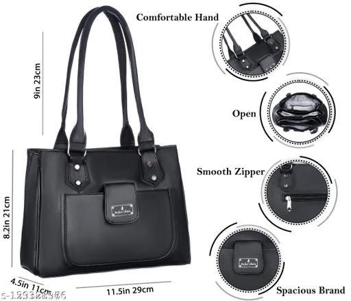 Creeper Women's PU Handbag with 3 Compartments and Front Pocket - Black - Image 2