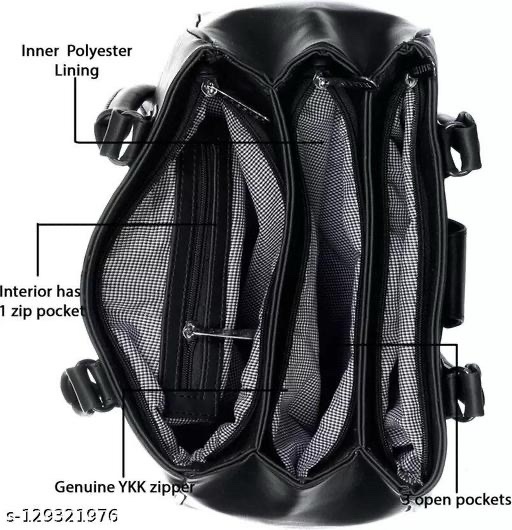 Creeper Women's PU Handbag with 3 Compartments and Front Pocket - Black - Image 4