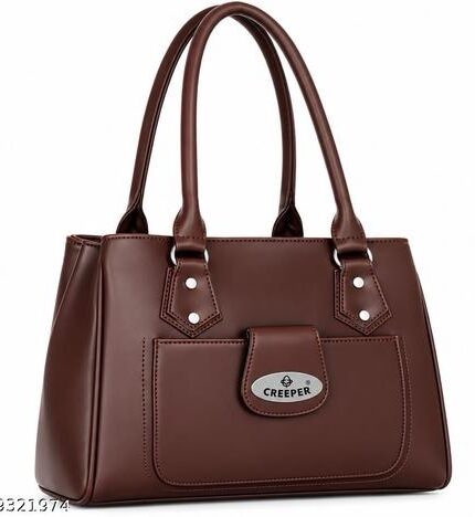 Creeper Women's PU Handbag with 3 Compartments and Zip Closure - Brown