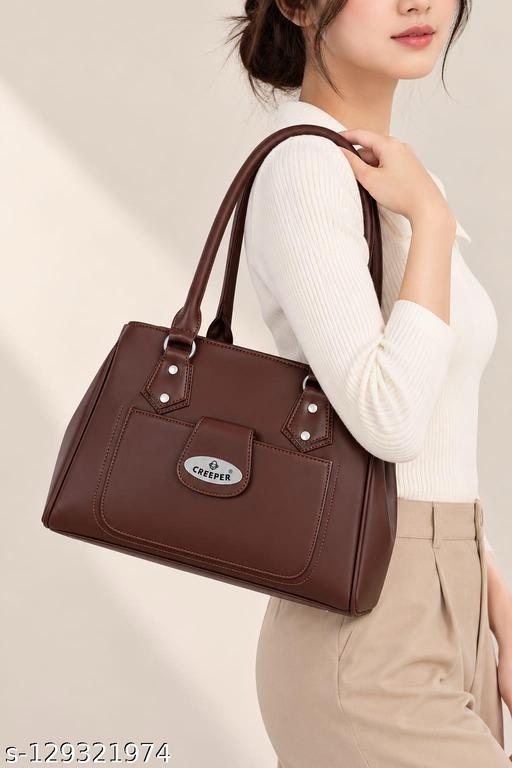 Creeper Women's PU Handbag with 3 Compartments and Zip Closure - Brown - Image 3